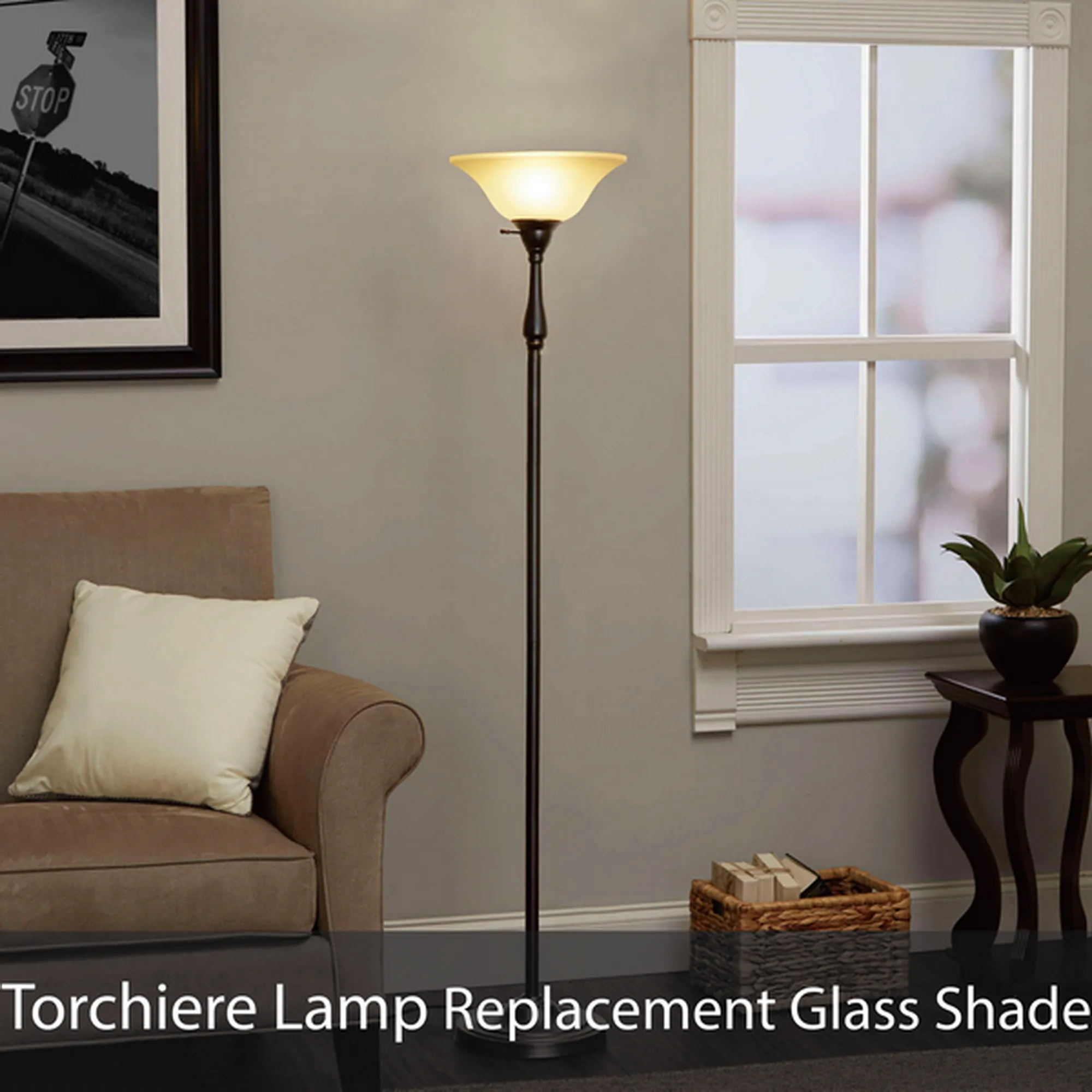 # 23139-11, Frosted Glass Shade for Medium Base Socket Torchiere Lamp, Swag Lamp and Pendant,15-3/4" Diameter x 6" Height.