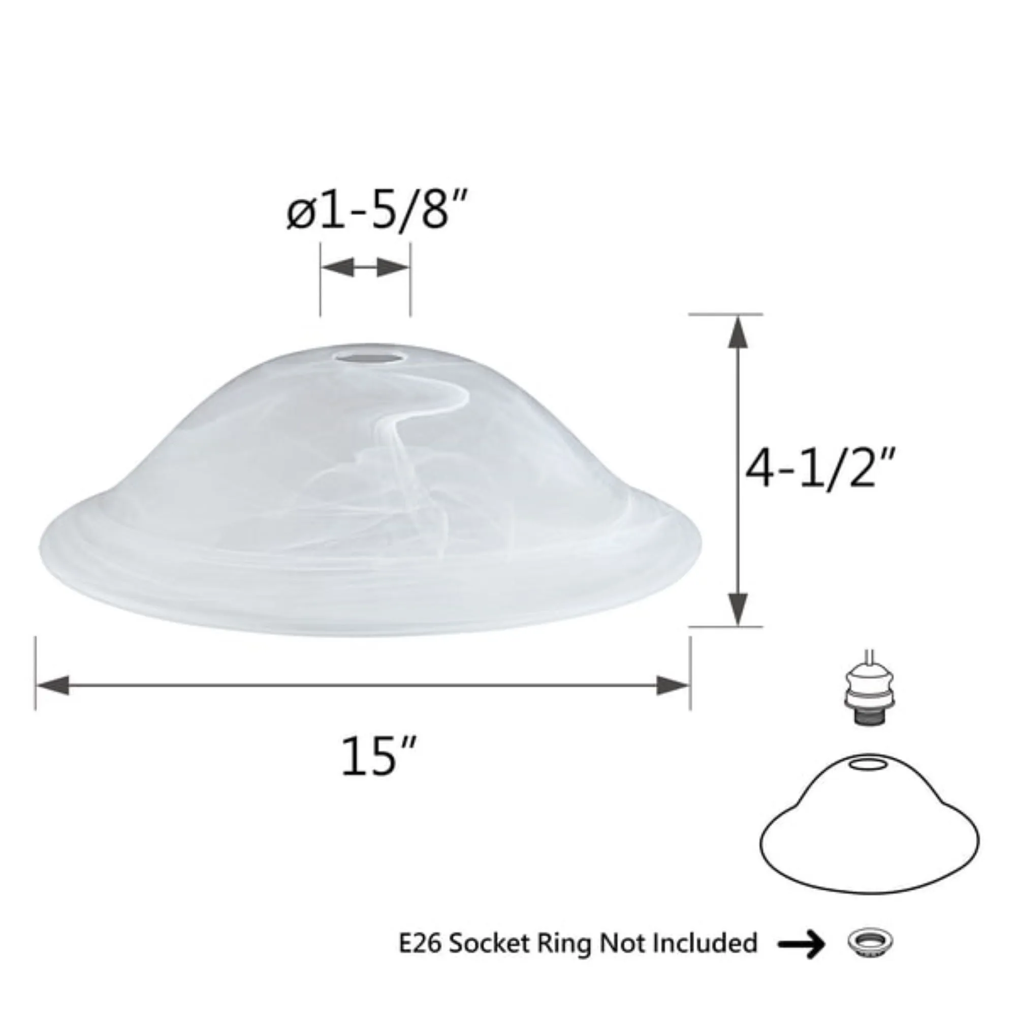 # 23142-11, Alabaster Glass Shade for Medium Base Socket Torchiere Lamp, Swag Lamp and Pendant,15" Diameter x 4-1/2" Height.