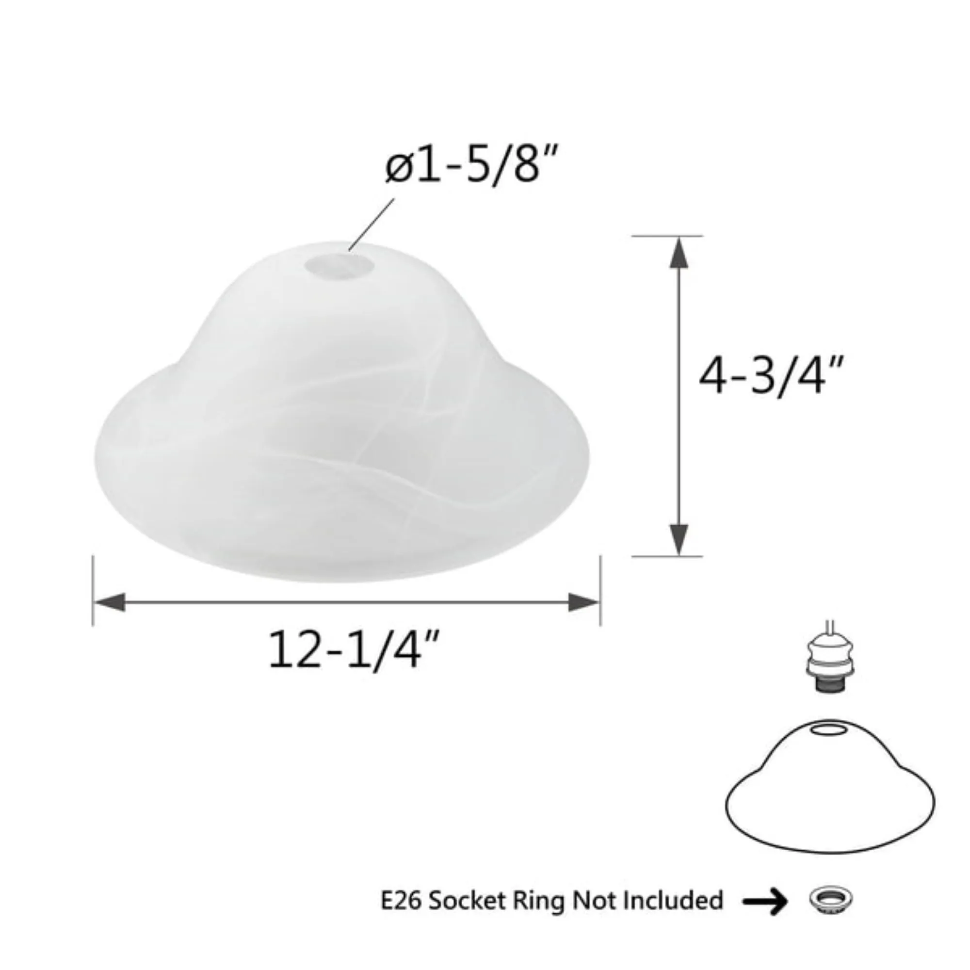 # 23509-11,Alabaster Glass Shade for Medium Base Socket Torchiere Lamp, Swag Lamp, Pendant and Island Fixture.12-1/4" Diameter x 4-3/4" High.
