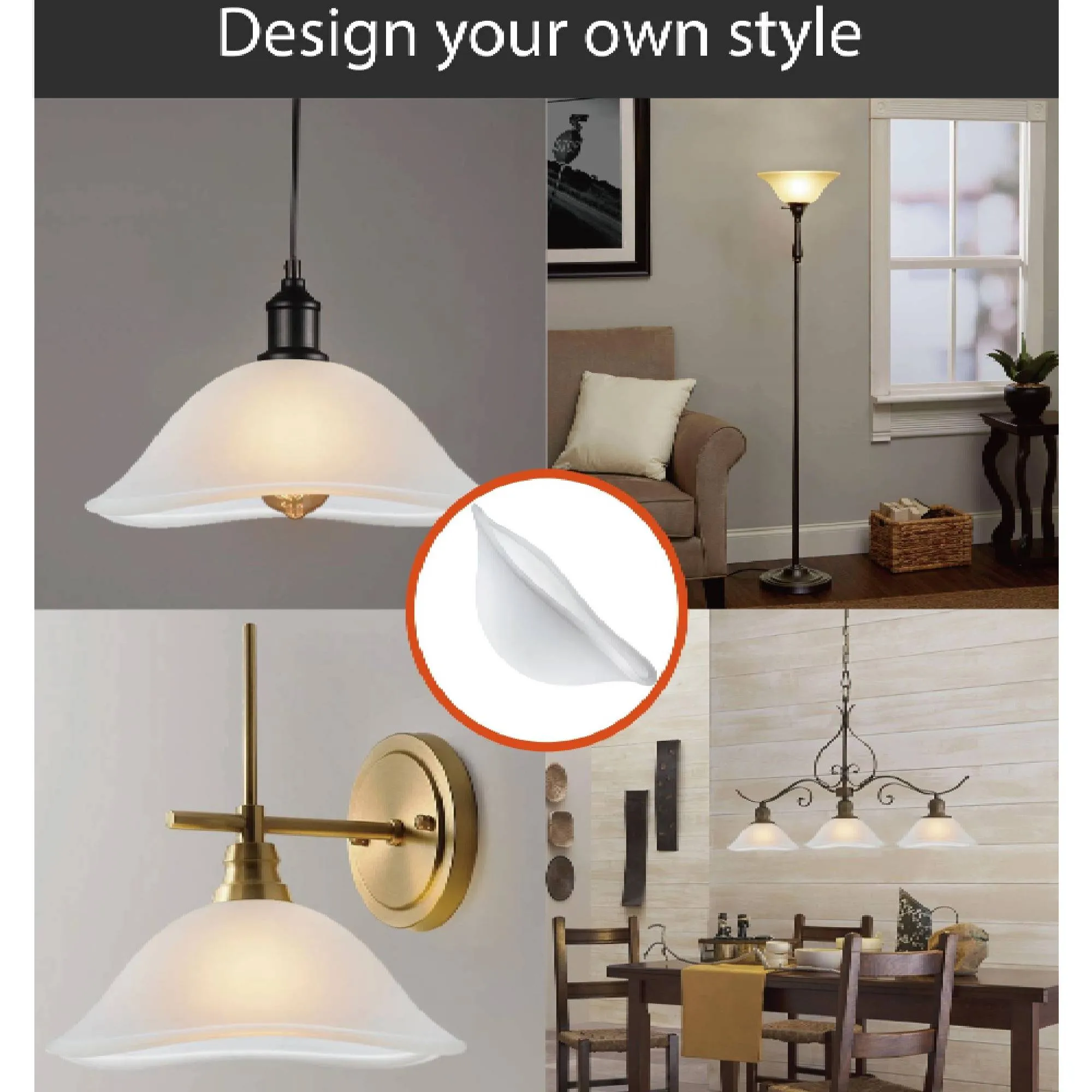 # 25306-64-1, Frosted Octagon Glass Shade for Medium Base Socket Torchiere Lamp, Swag Lamp, Pendant, Island Fixture, 1-5/8" Fitter, 12-1/8" Diameter x 4-1/4" Height