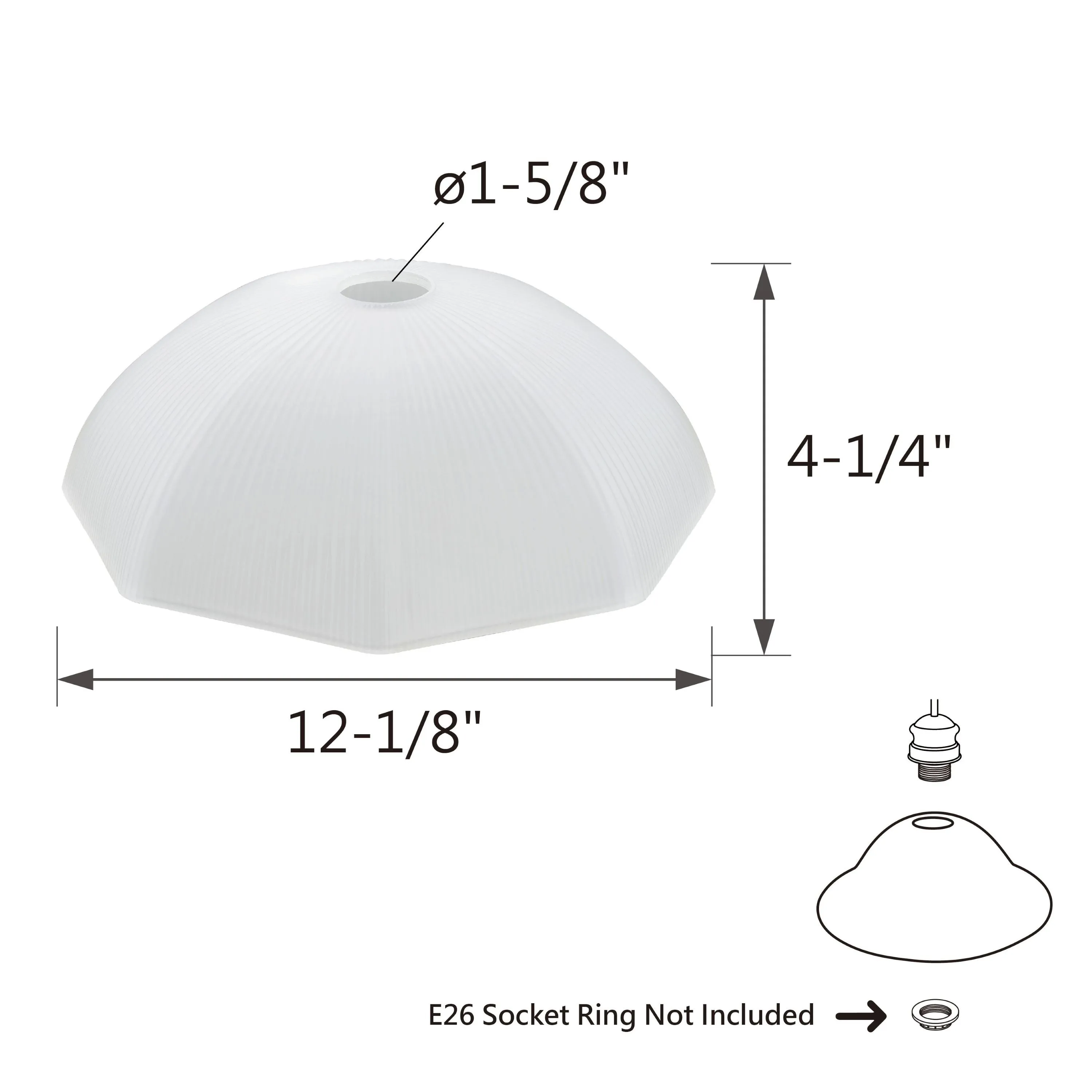 # 25306-64-1, Frosted Octagon Glass Shade for Medium Base Socket Torchiere Lamp, Swag Lamp, Pendant, Island Fixture, 1-5/8" Fitter, 12-1/8" Diameter x 4-1/4" Height