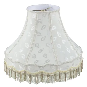 # 30627,Handsewn Scallop Dome Spider Fringe Lamp Shade/Off-White Jacquard Fabric.7"Top x 17"Bottom x 13"Slant.