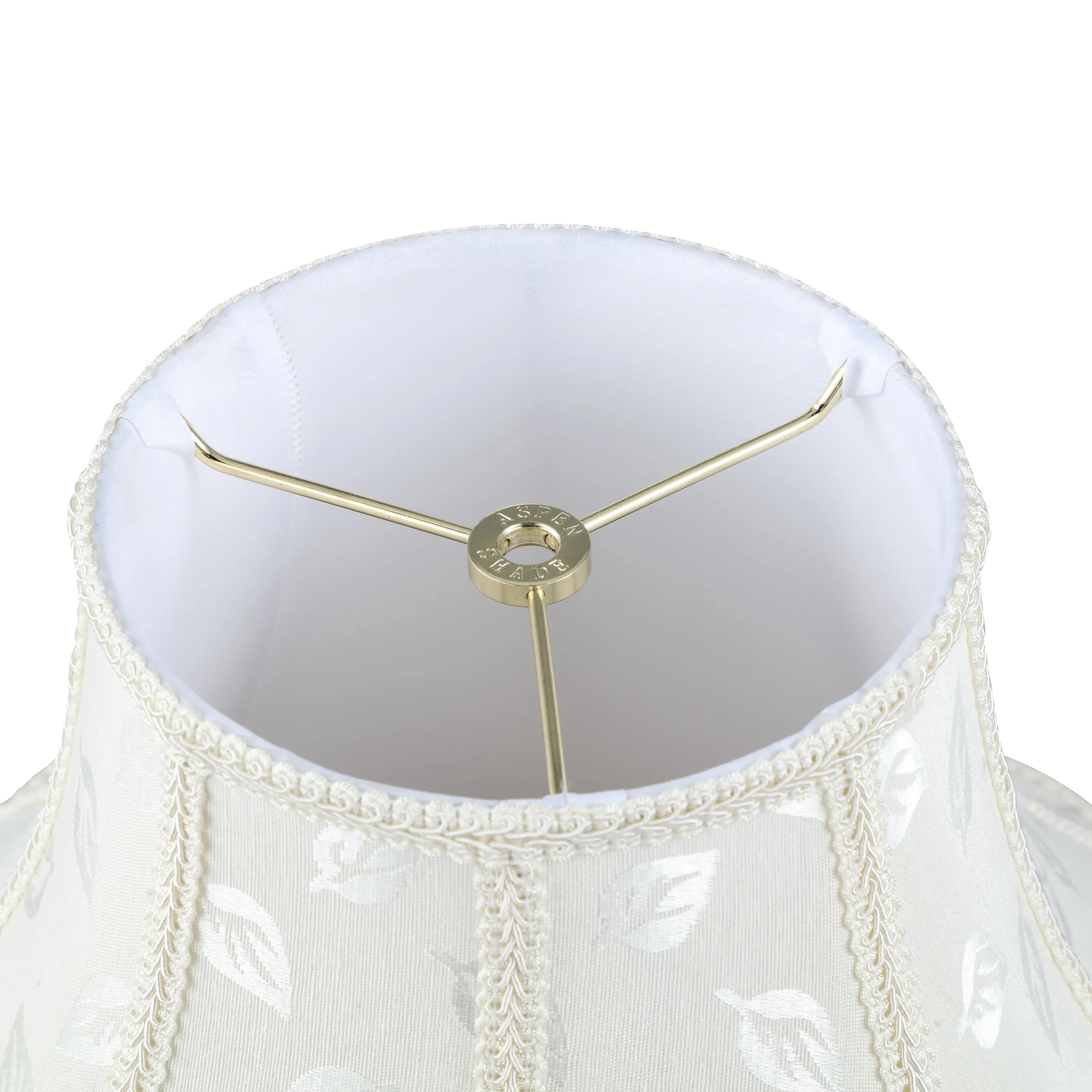# 30627,Handsewn Scallop Dome Spider Fringe Lamp Shade/Off-White Jacquard Fabric.7"Top x 17"Bottom x 13"Slant.