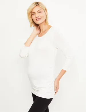 3/4 Sleeve Side Ruched Maternity Tee in Egret
