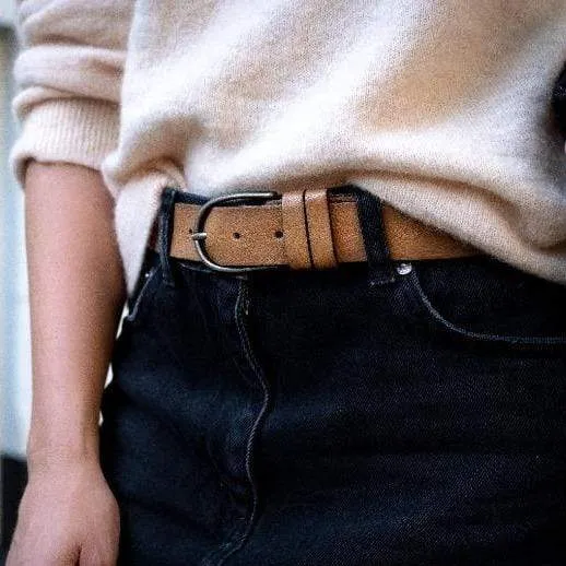 35018 Dieke | Classic Women's Leather Belt for Jeans | Silver Buckle