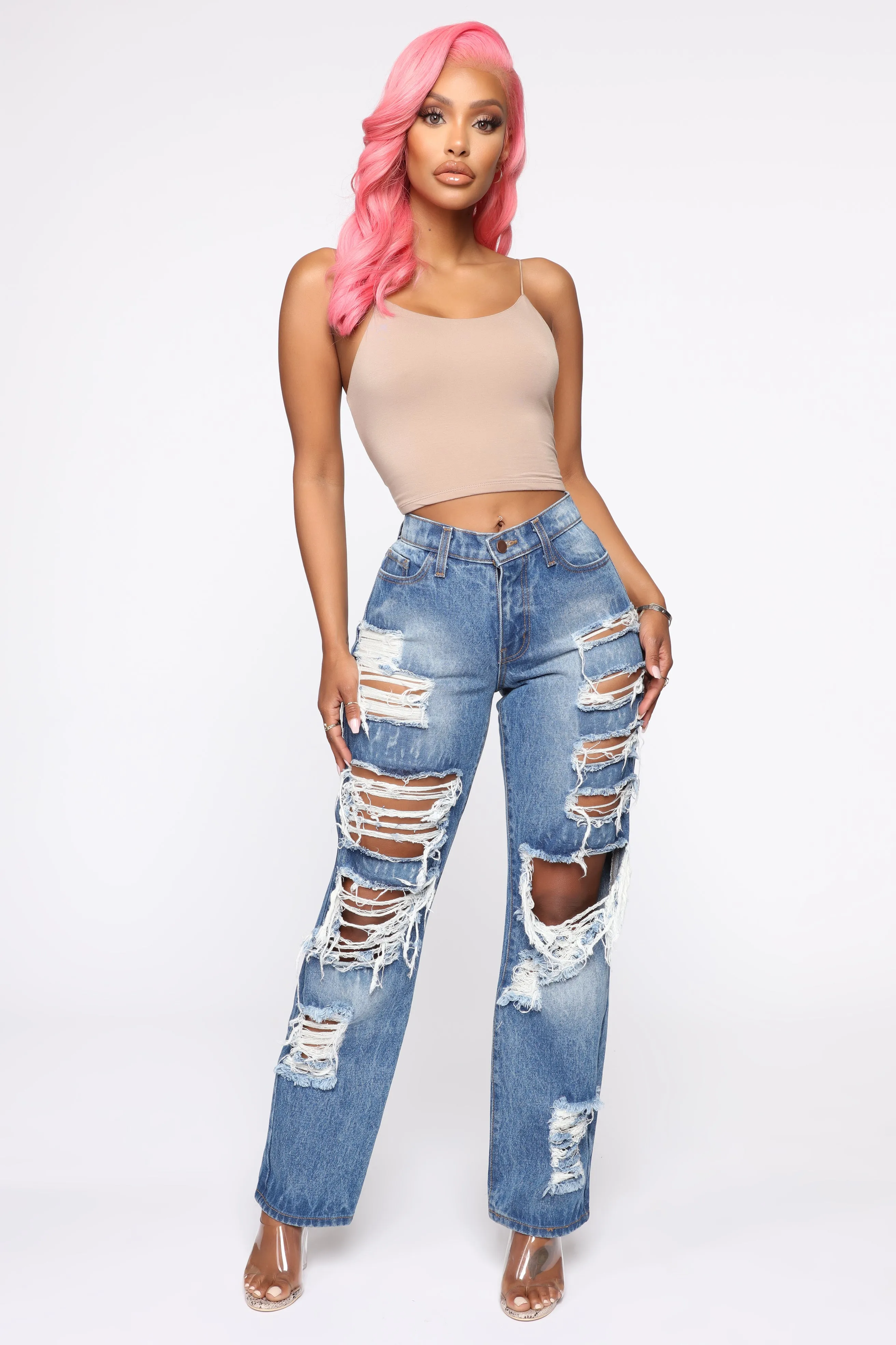 About That Time Distressed Boyfriend Jeans - Medium Wash