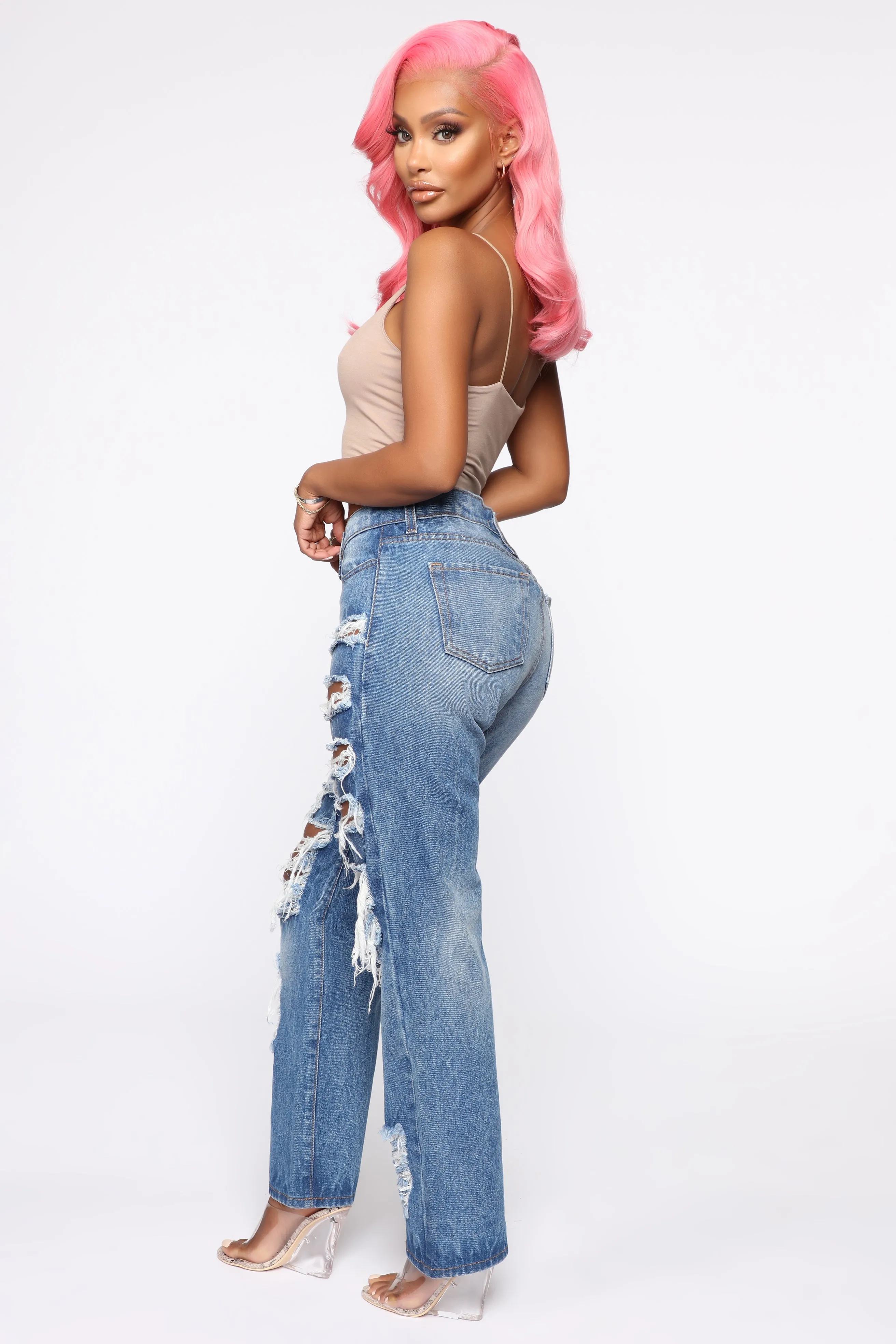About That Time Distressed Boyfriend Jeans - Medium Wash