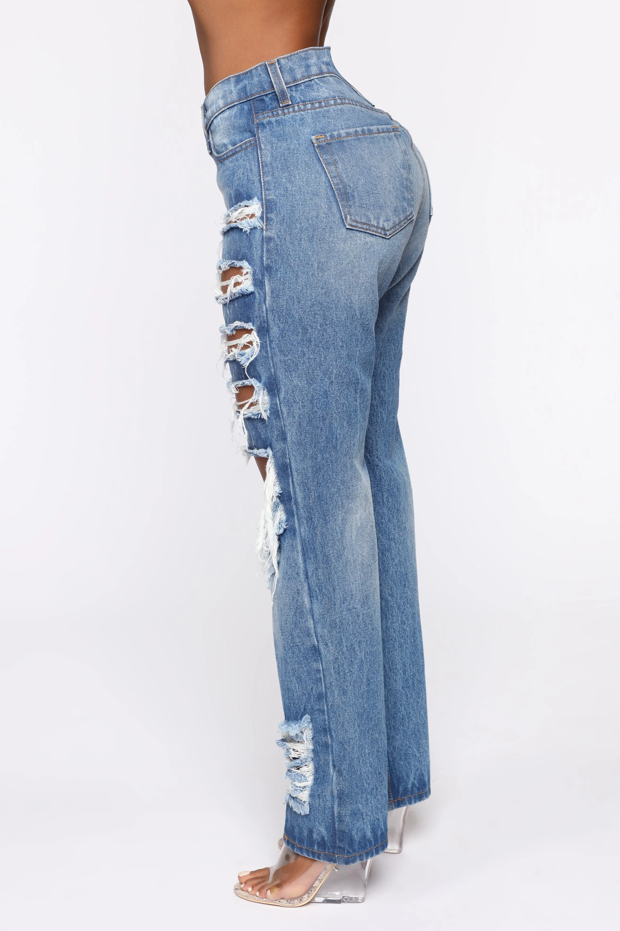 About That Time Distressed Boyfriend Jeans - Medium Wash
