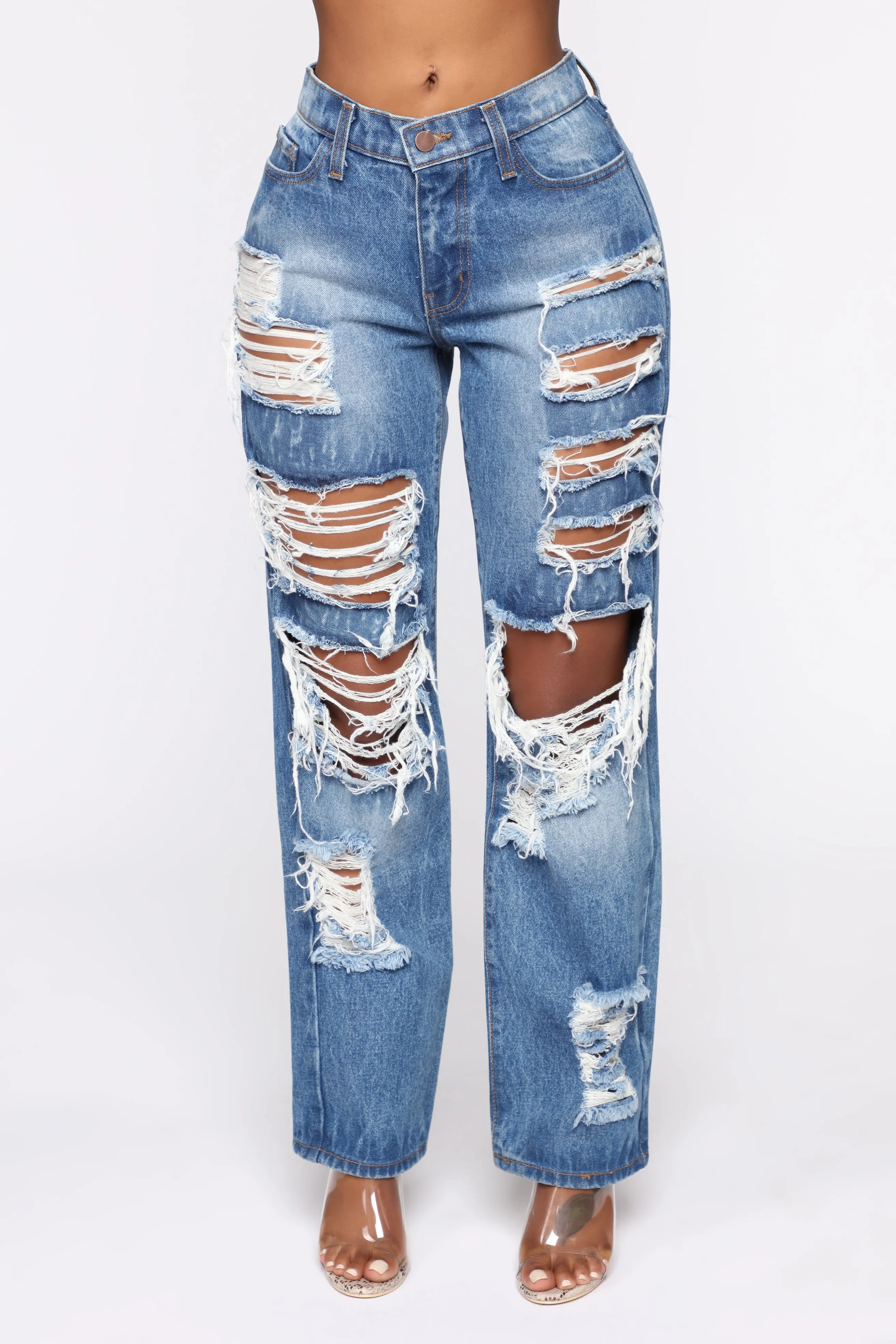 About That Time Distressed Boyfriend Jeans - Medium Wash