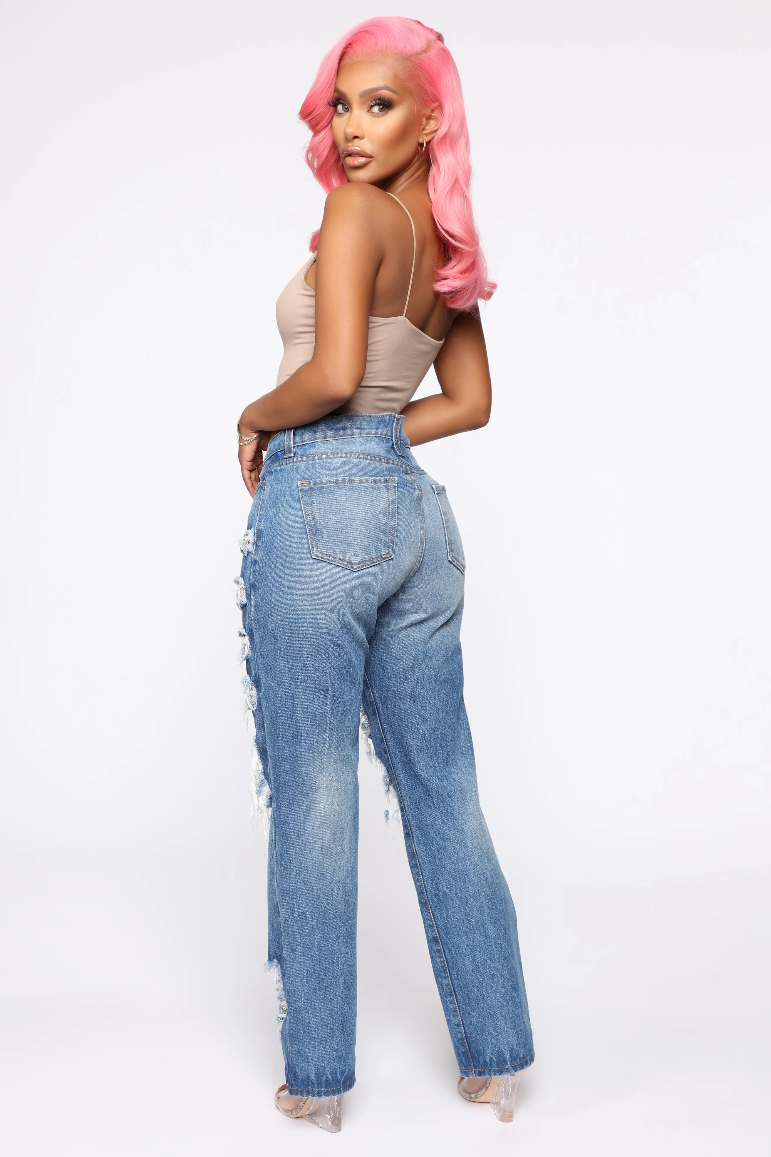 About That Time Distressed Boyfriend Jeans - Medium Wash