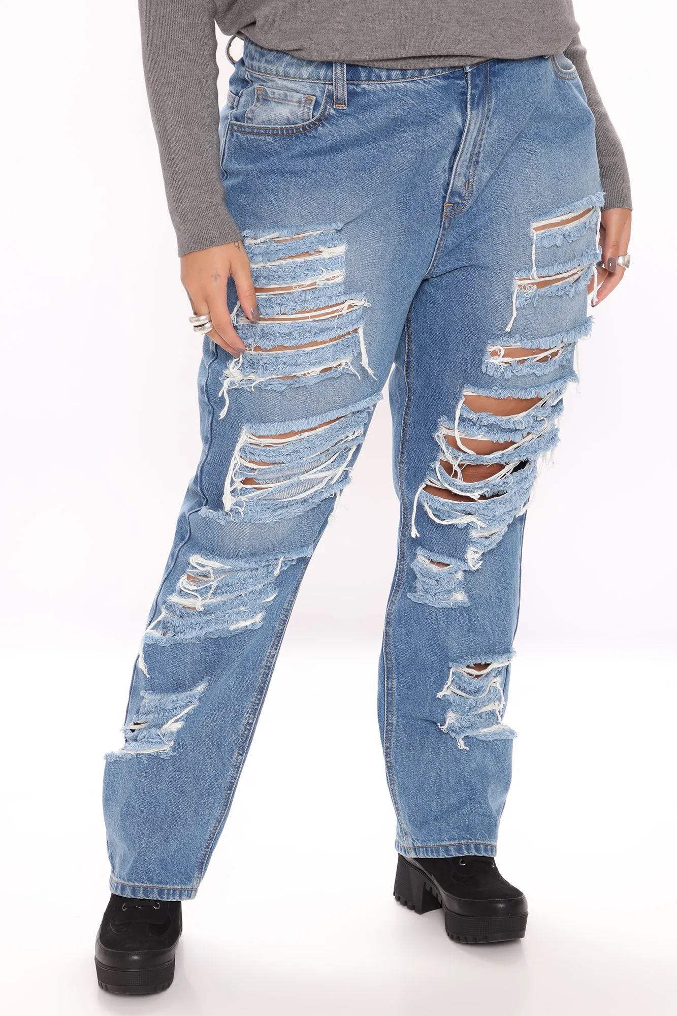About That Time Distressed Boyfriend Jeans - Medium Wash