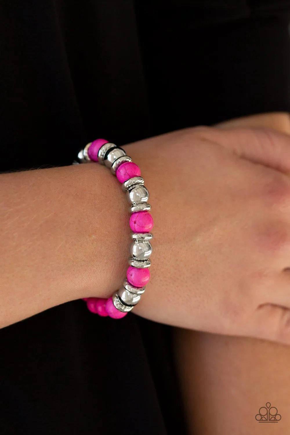 Across The Mesa Pink Stone Stretch Bracelet - Paparazzi Accessories