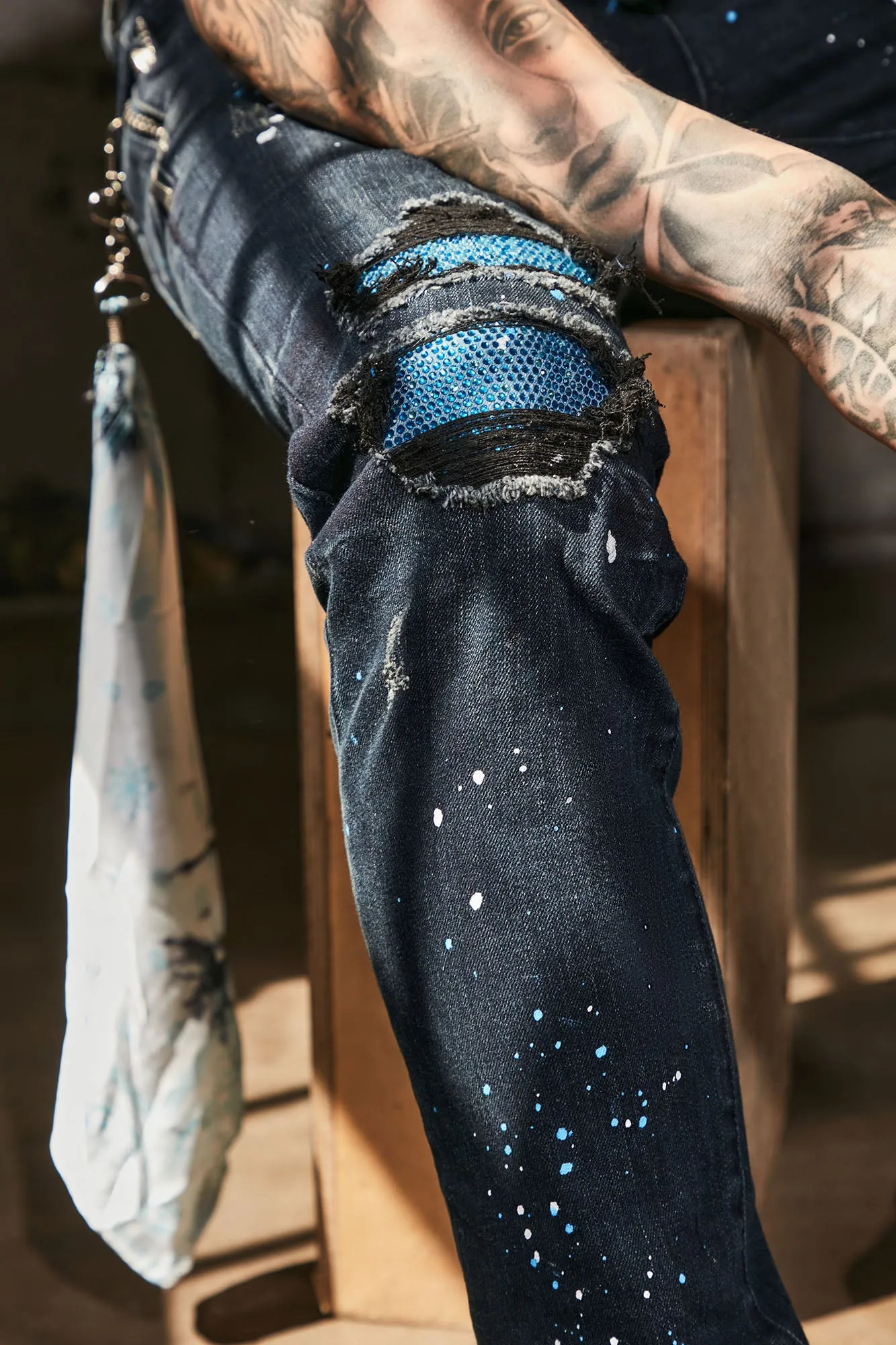 Act Right Paint Splatter Skinny Jeans - Dark Wash