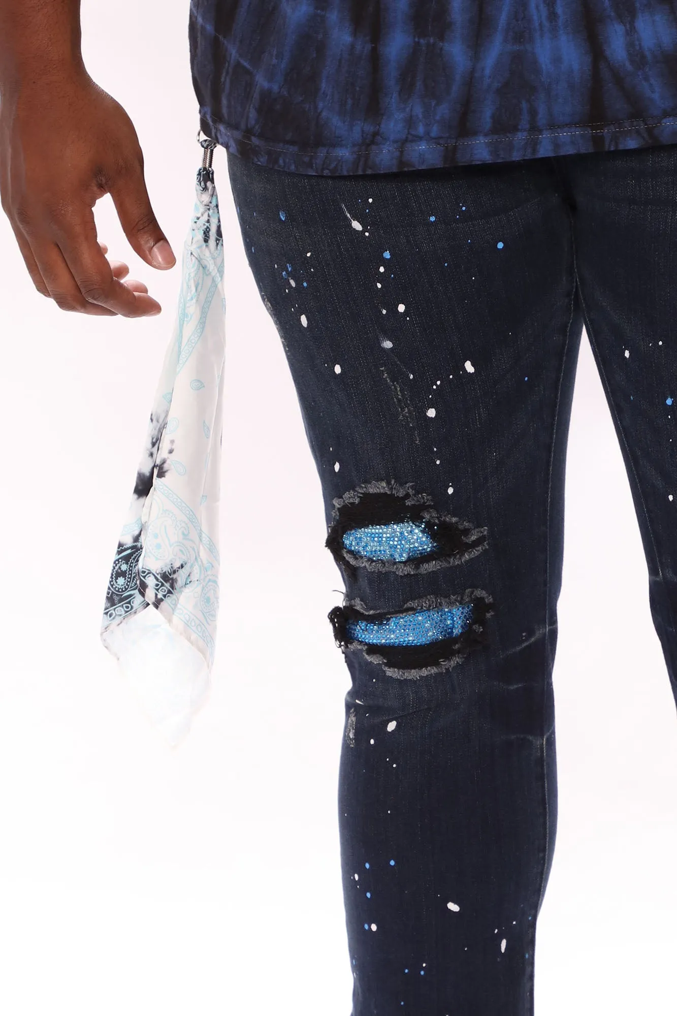 Act Right Paint Splatter Skinny Jeans - Dark Wash
