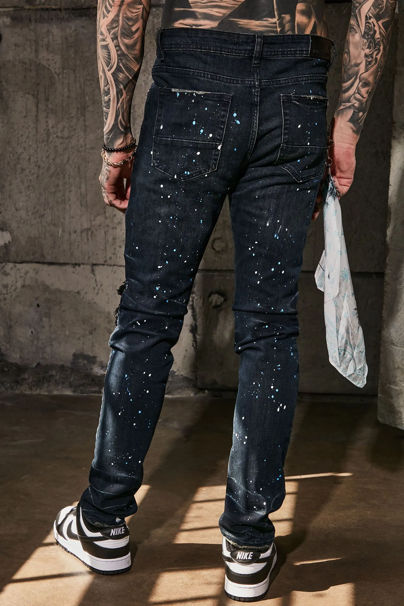 Act Right Paint Splatter Skinny Jeans - Dark Wash