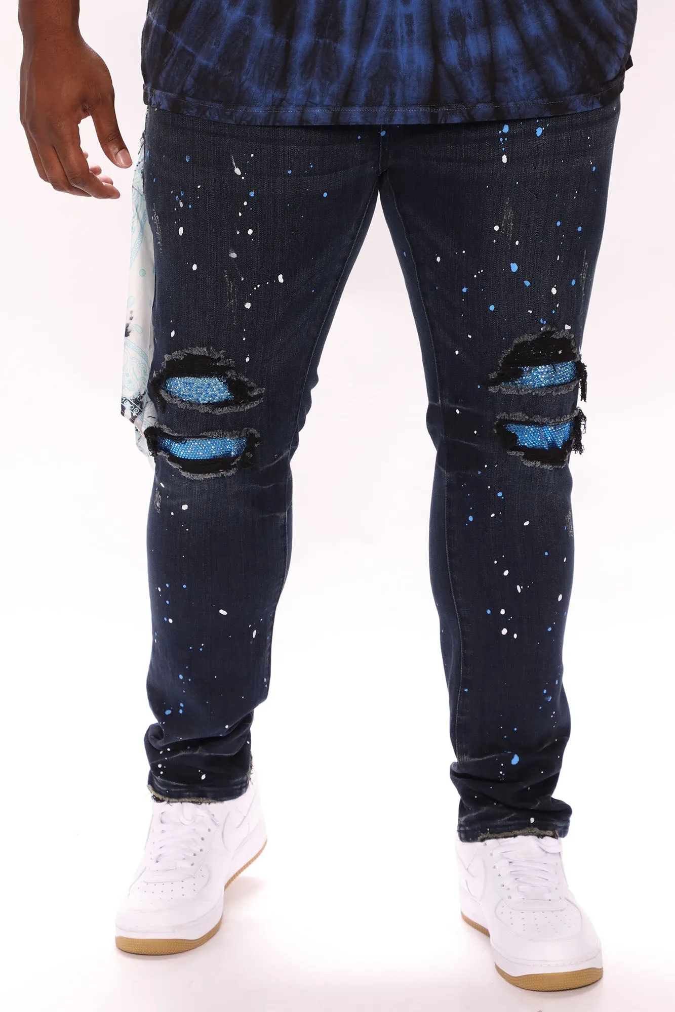 Act Right Paint Splatter Skinny Jeans - Dark Wash