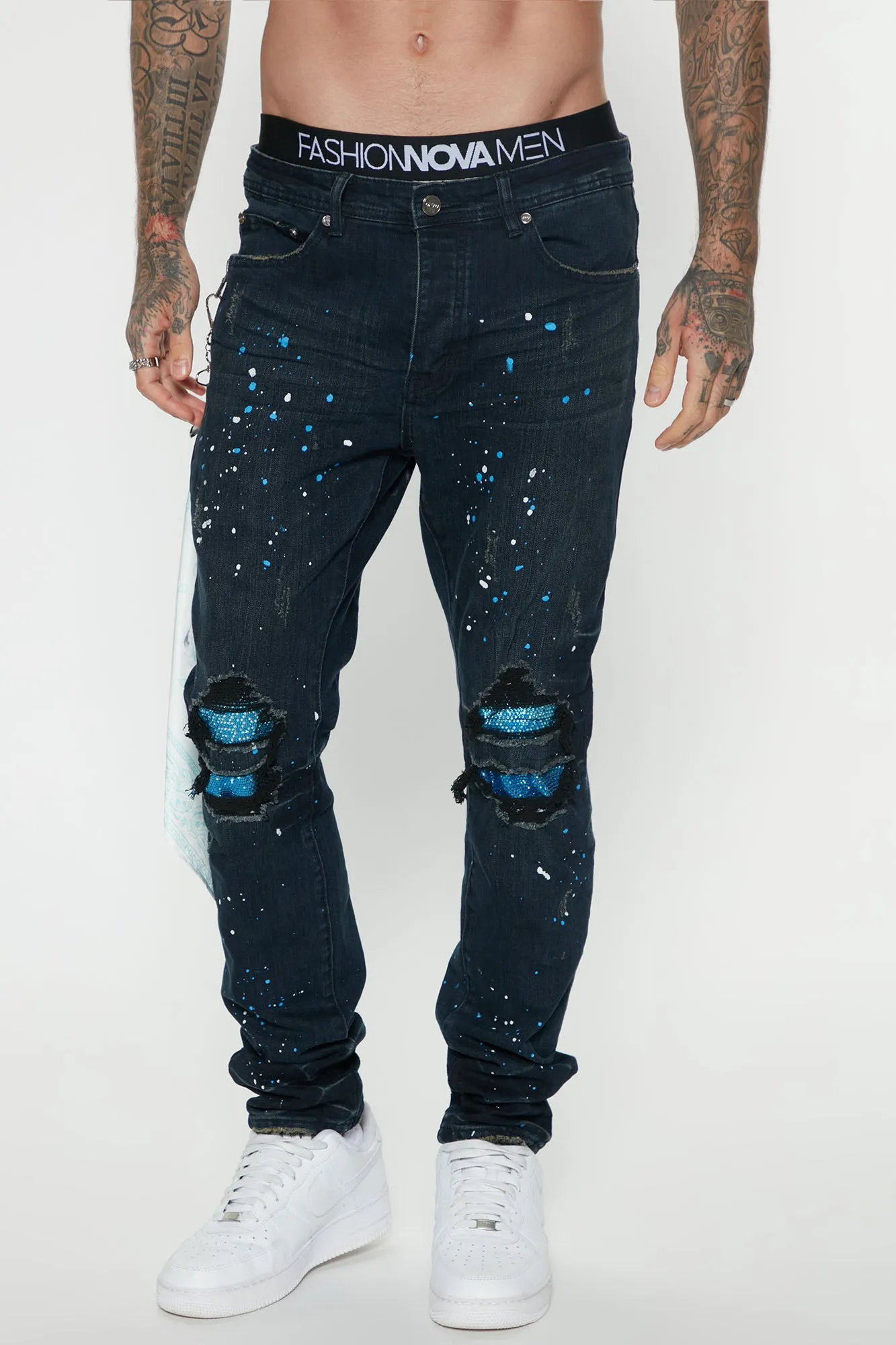 Act Right Paint Splatter Skinny Jeans - Dark Wash