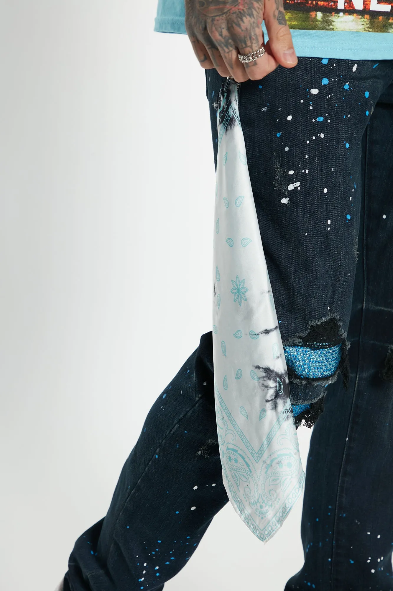 Act Right Paint Splatter Skinny Jeans - Dark Wash