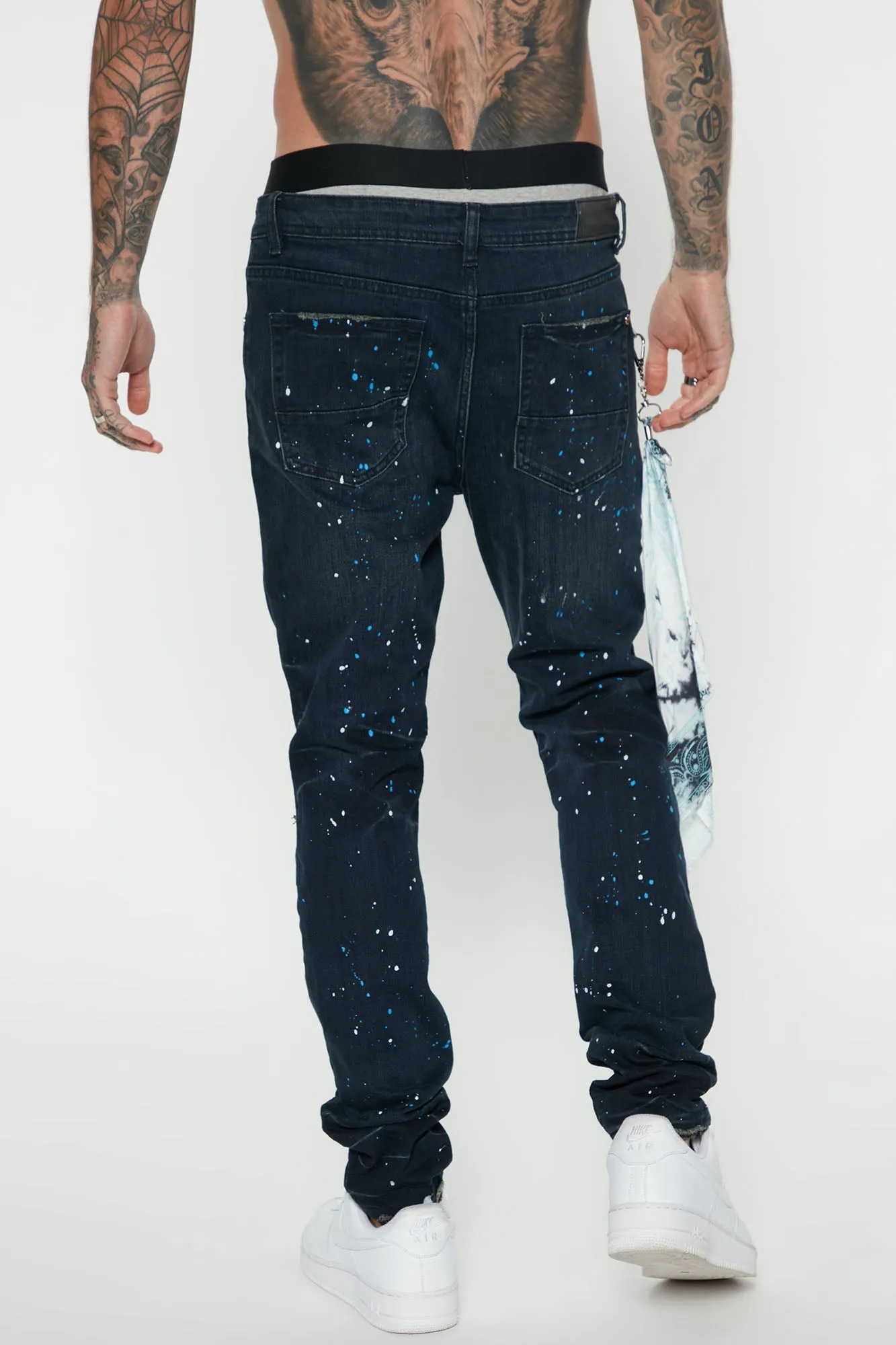 Act Right Paint Splatter Skinny Jeans - Dark Wash