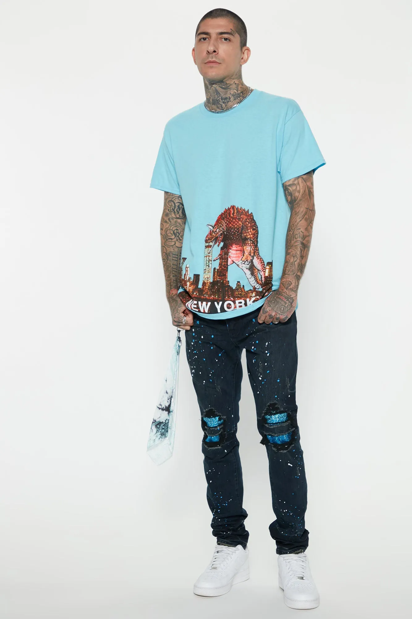 Act Right Paint Splatter Skinny Jeans - Dark Wash