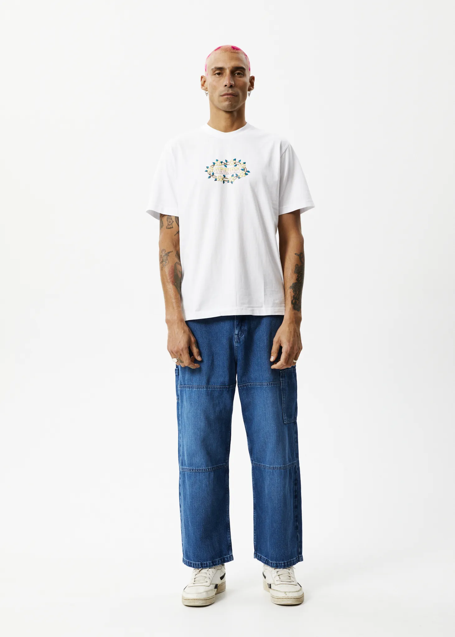 AFENDS Mens Bloom - Retro Graphic Logo T-Shirt - White