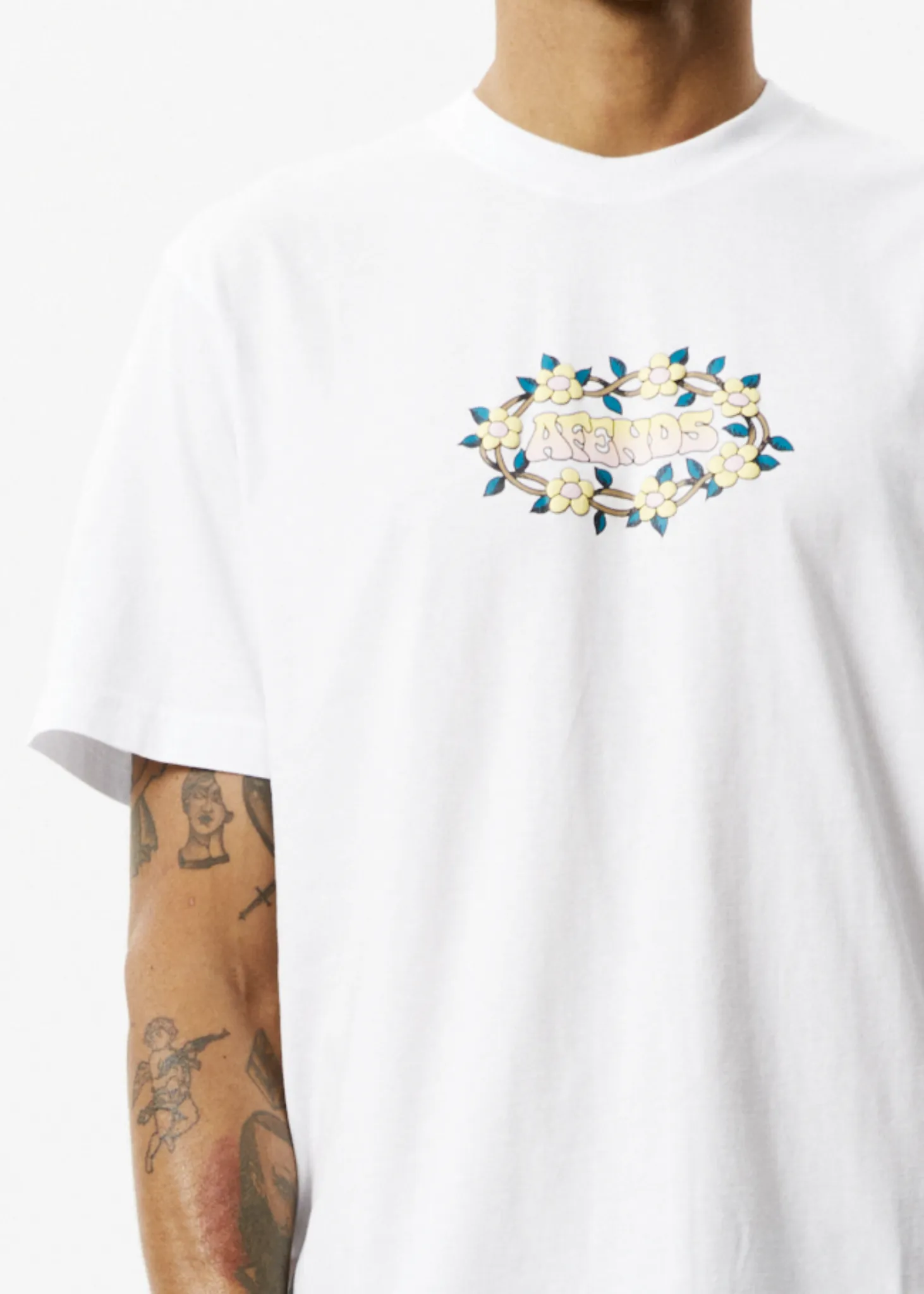 AFENDS Mens Bloom - Retro Graphic Logo T-Shirt - White
