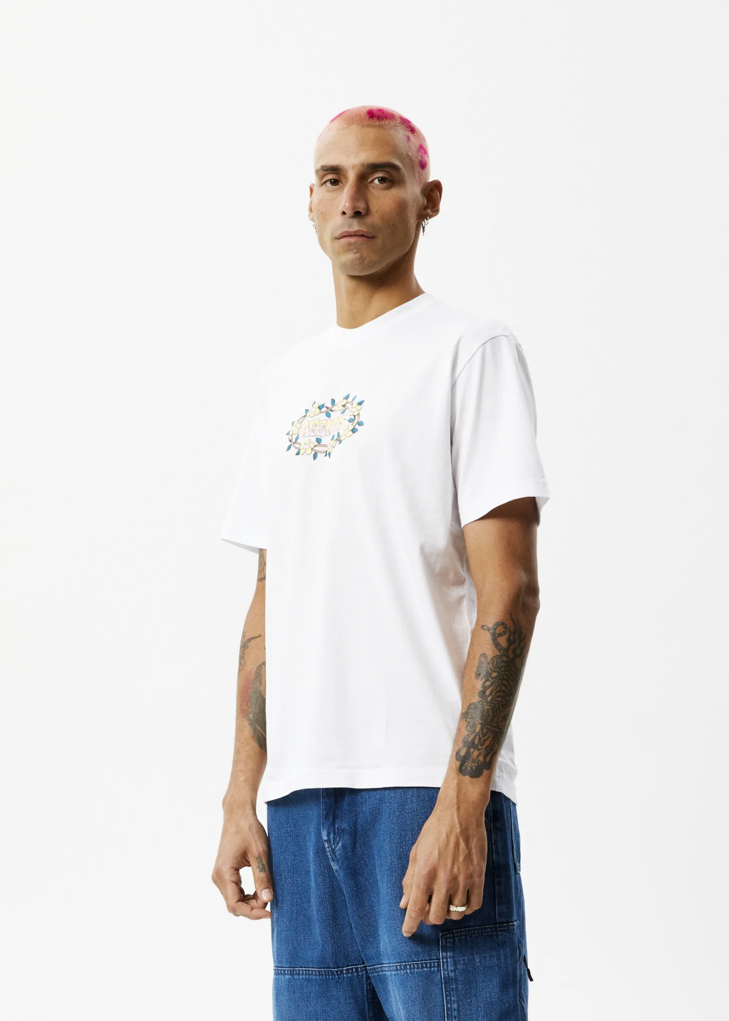 AFENDS Mens Bloom - Retro Graphic Logo T-Shirt - White