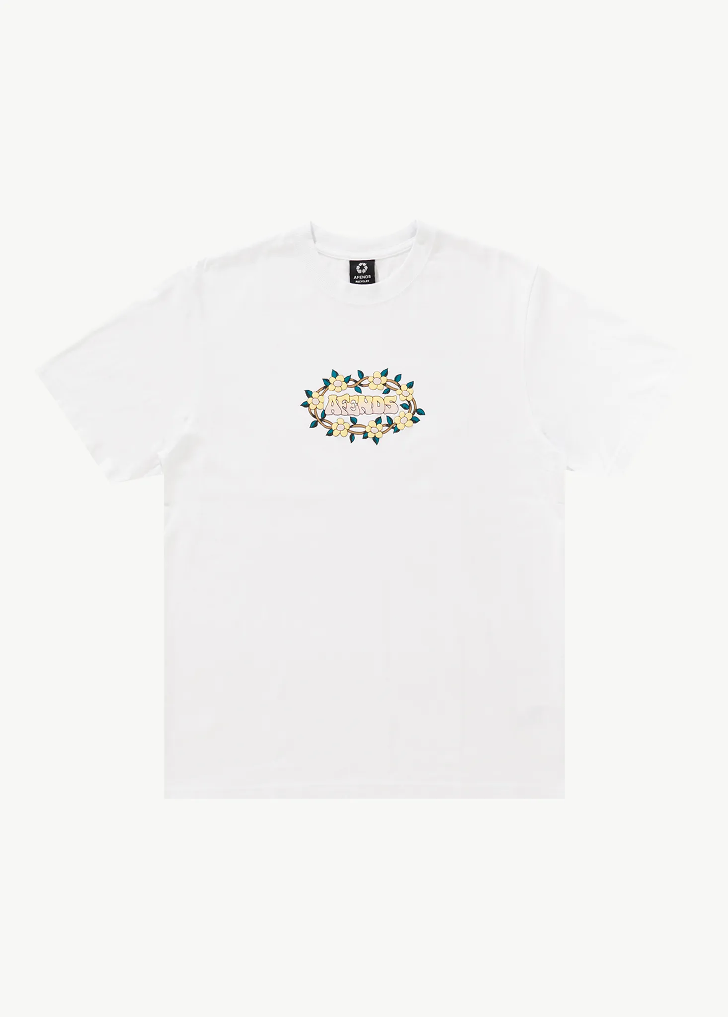 AFENDS Mens Bloom - Retro Graphic Logo T-Shirt - White