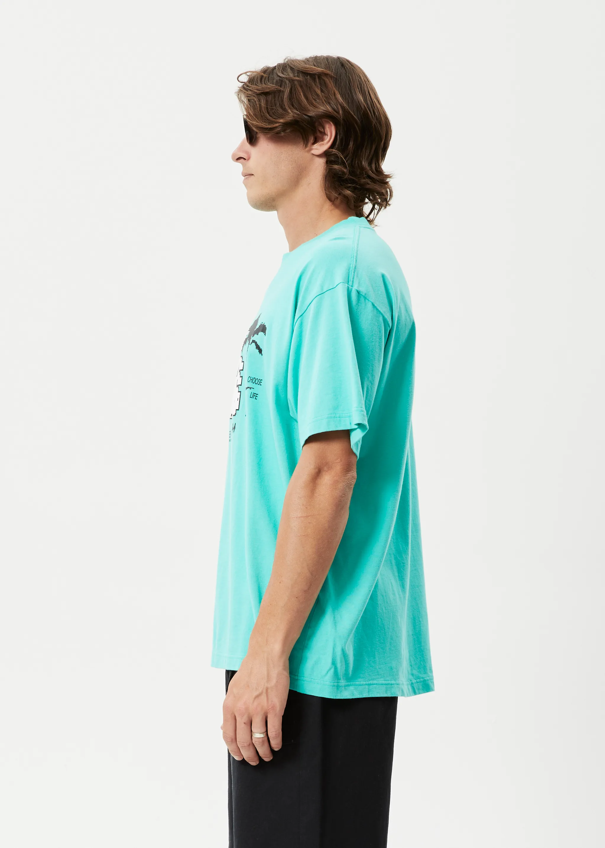 AFENDS Mens Choose Life - Boxy Graphic T-Shirt - Jade