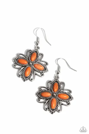 Badlands Ballad Orange Stone Floral Earrings - Paparazzi Accessories