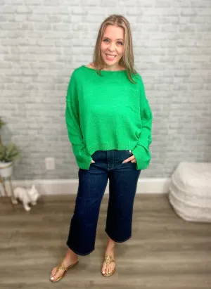 Bright Green Lightweight Wide Neck Sweater