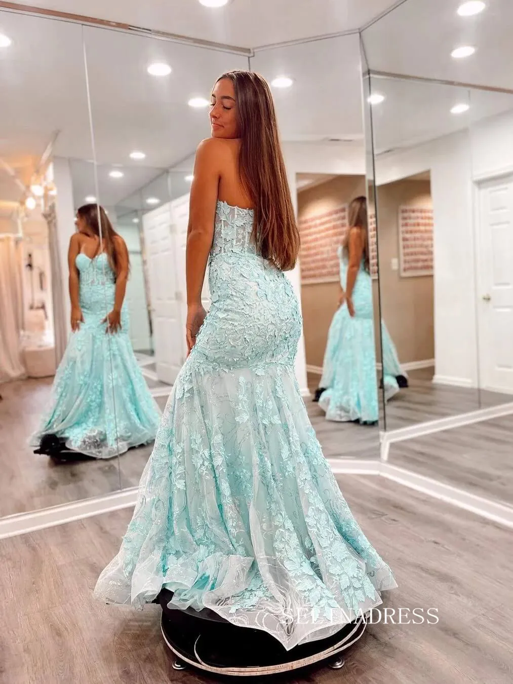 Chic Mermaid Sweetheart Long Prom Dresses Appliques Evening Party Dress sew0211