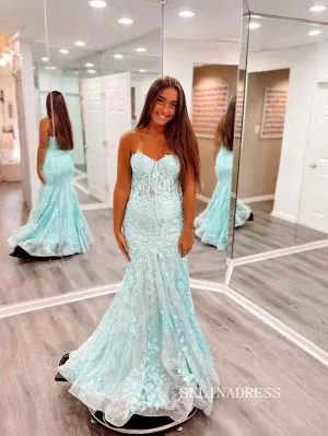 Chic Mermaid Sweetheart Long Prom Dresses Appliques Evening Party Dress sew0211