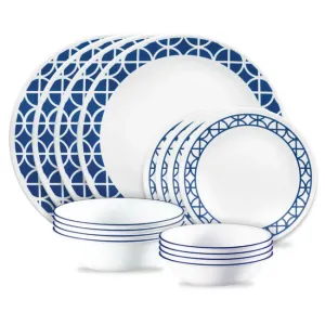 Corelle Blue Cobalt Circles Dinnerware Set 16pc