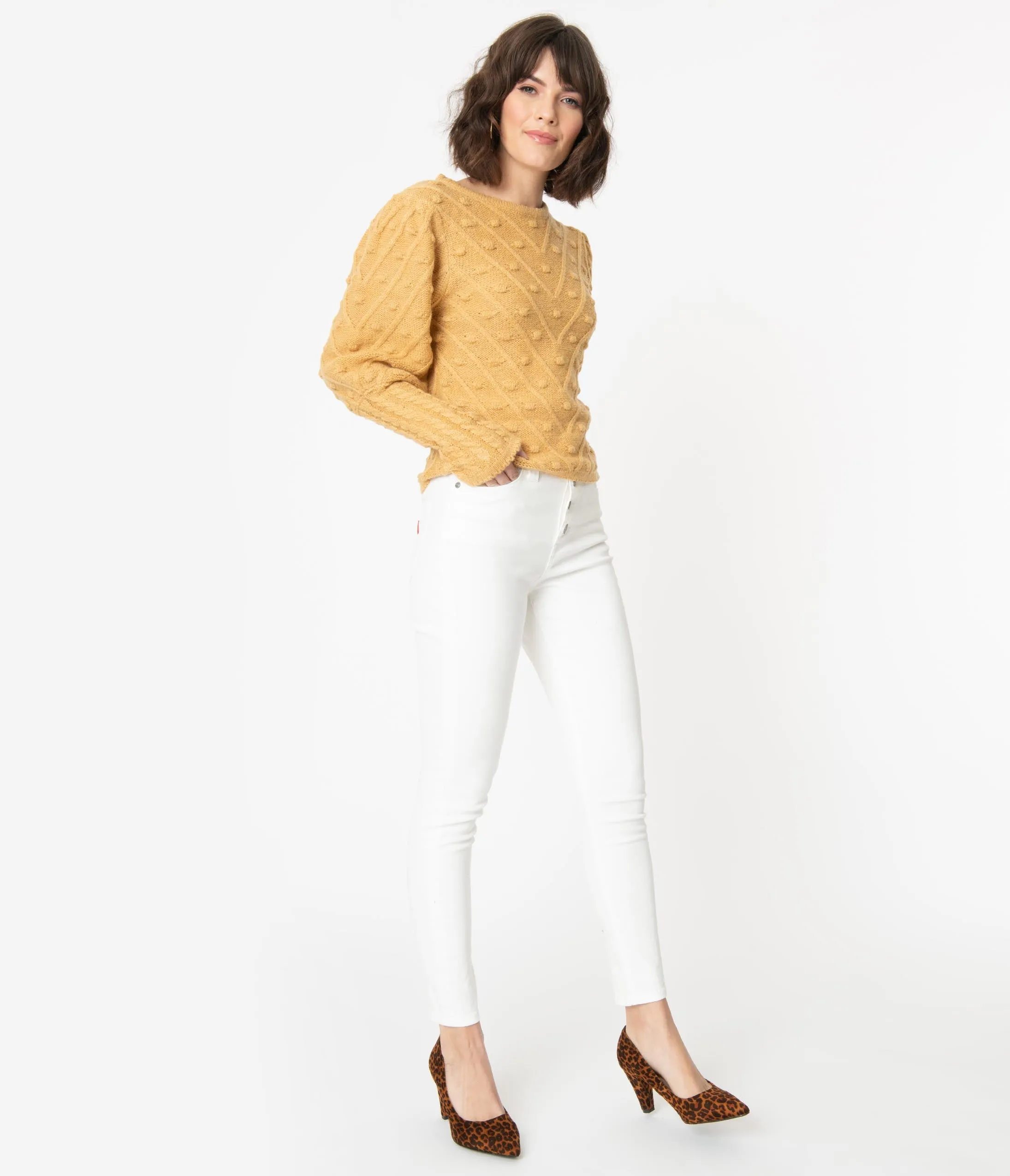Dickies White Denim High Waist Button Up Skinny Jeans