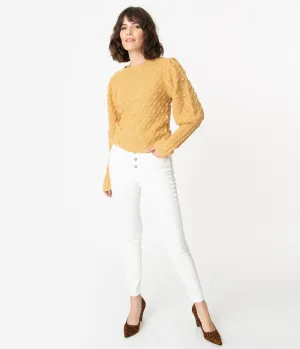 Dickies White Denim High Waist Button Up Skinny Jeans