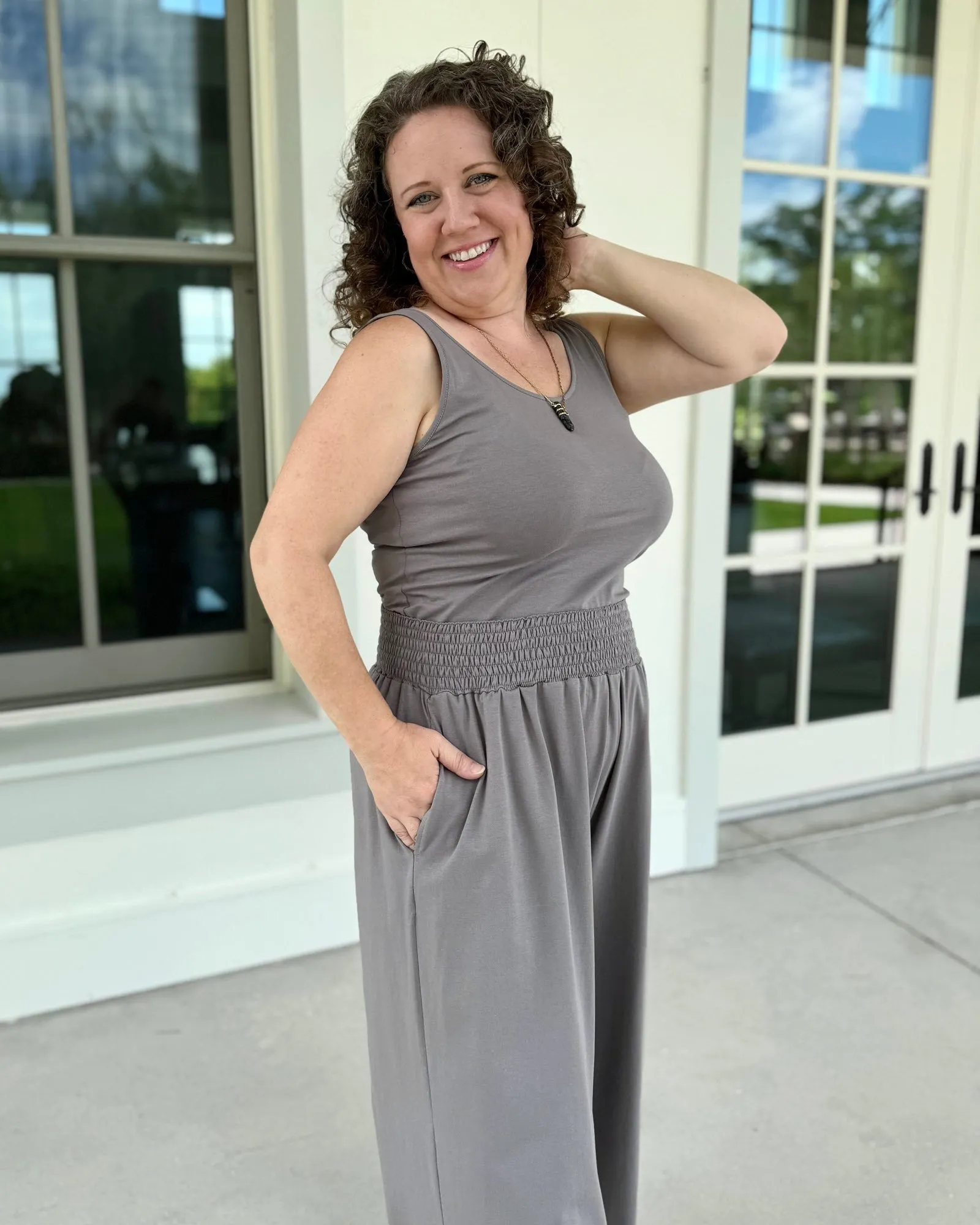 EDEN smocked capri pants in Circular Grey