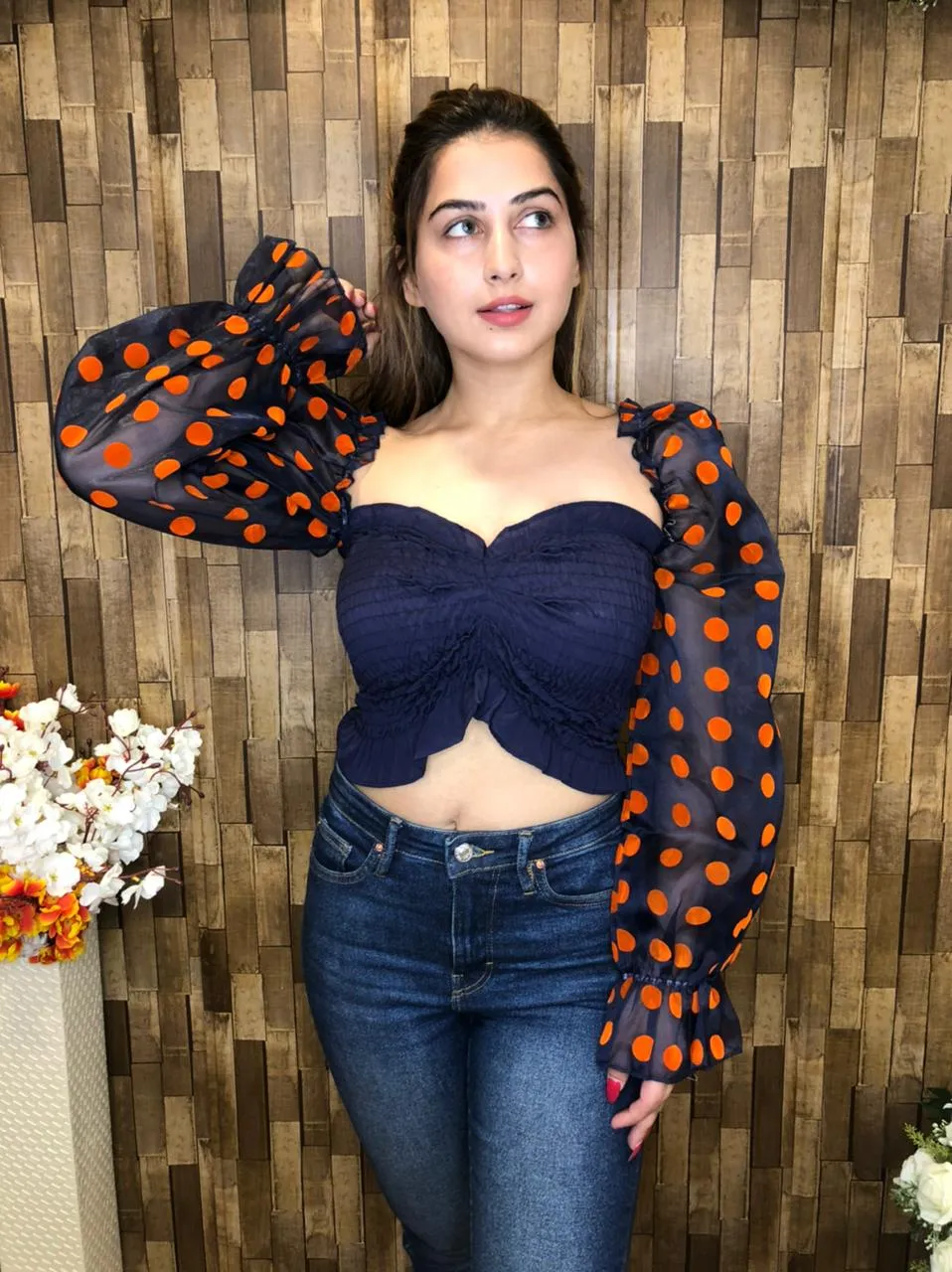 Emerald Crop Top with Up and Down Sleeves