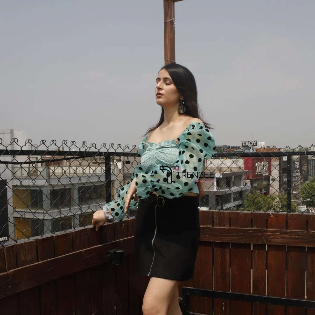 Emerald Crop Top with Up and Down Sleeves