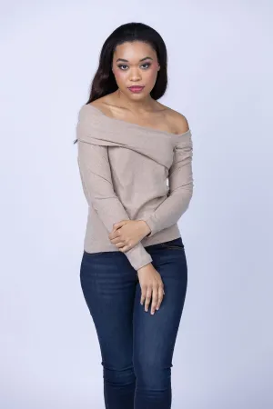 Enza Costa Cashmere One-Shoulder Top in Khaki