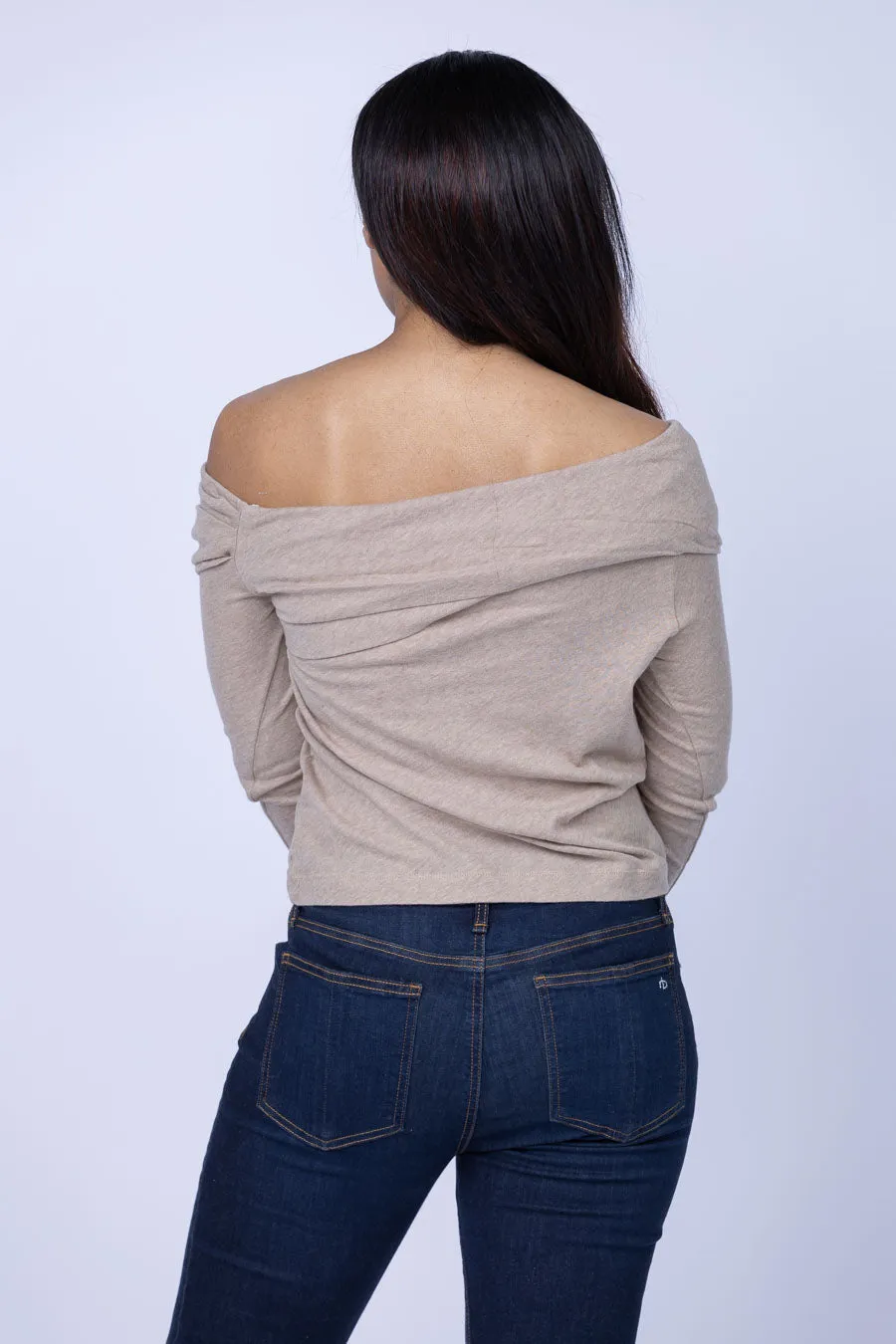 Enza Costa Cashmere One-Shoulder Top in Khaki