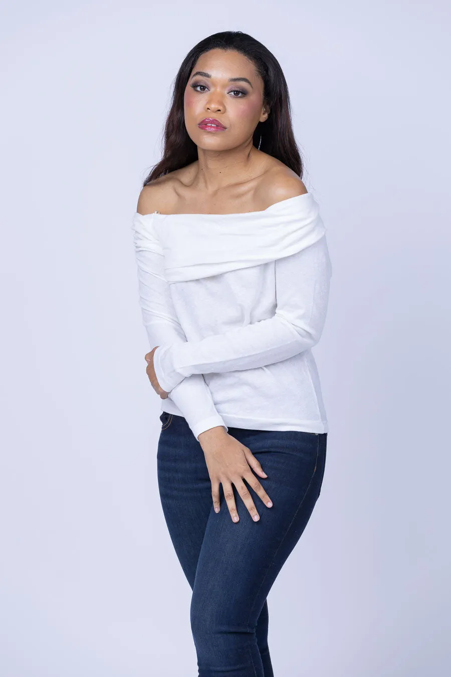 Enza Costa Cashmere One-Shoulder Top in White