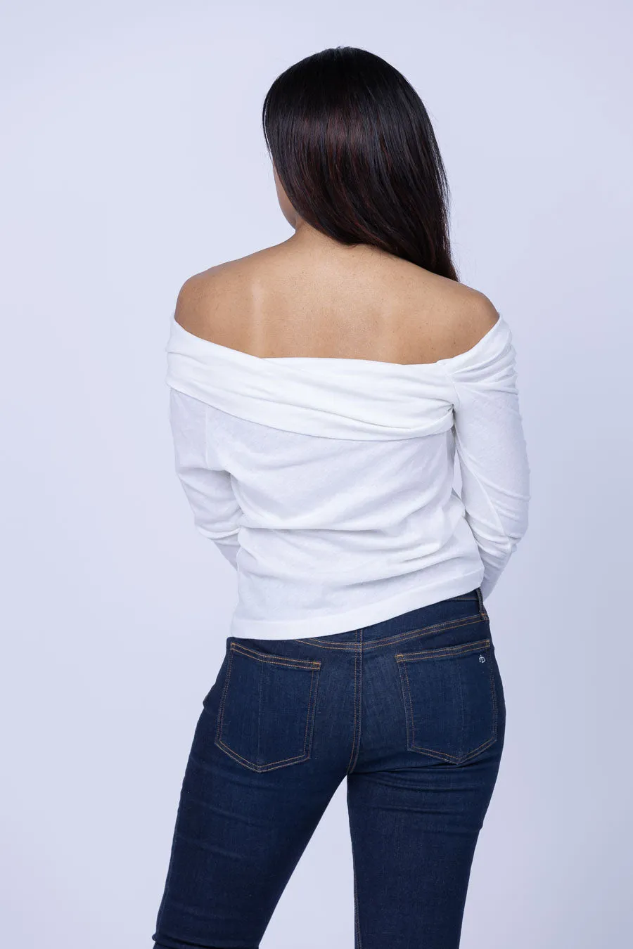 Enza Costa Cashmere One-Shoulder Top in White