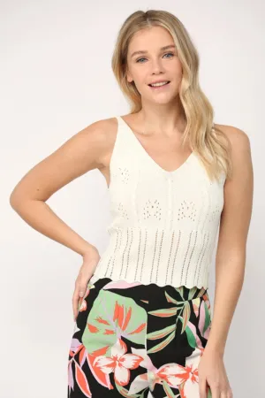 Fitted V Neck Tank Sweater Cream