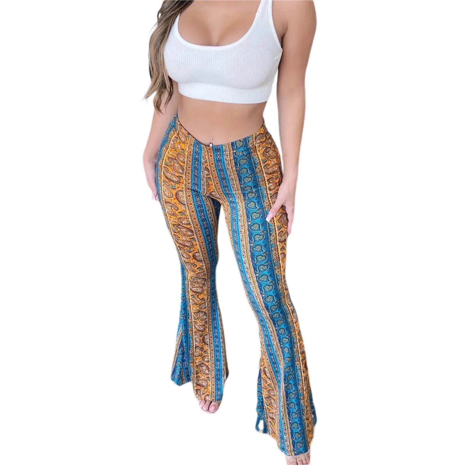 Floral Print High-Waist Flared Pants for Women