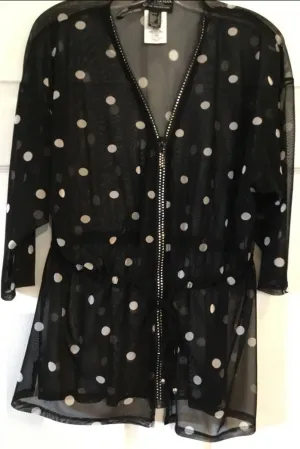 Frank Lyman Sheer Polka Dot Zip Jacket Black/White 226405