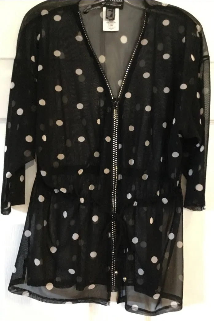 Frank Lyman Sheer Polka Dot Zip Jacket Black/White 226405