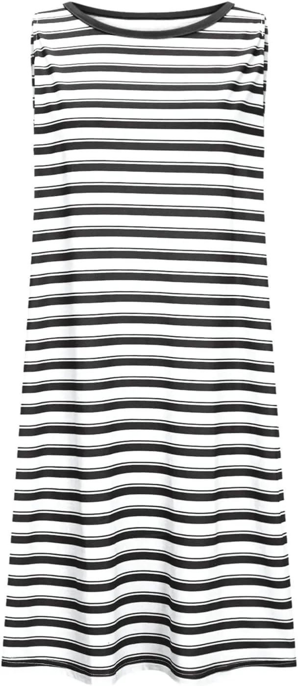 FZYLQY Women Summer Dress 2025 Striped Print Sleeveless Tank Dress Casual Loose Beach Sundress with Pockets for Ladies
