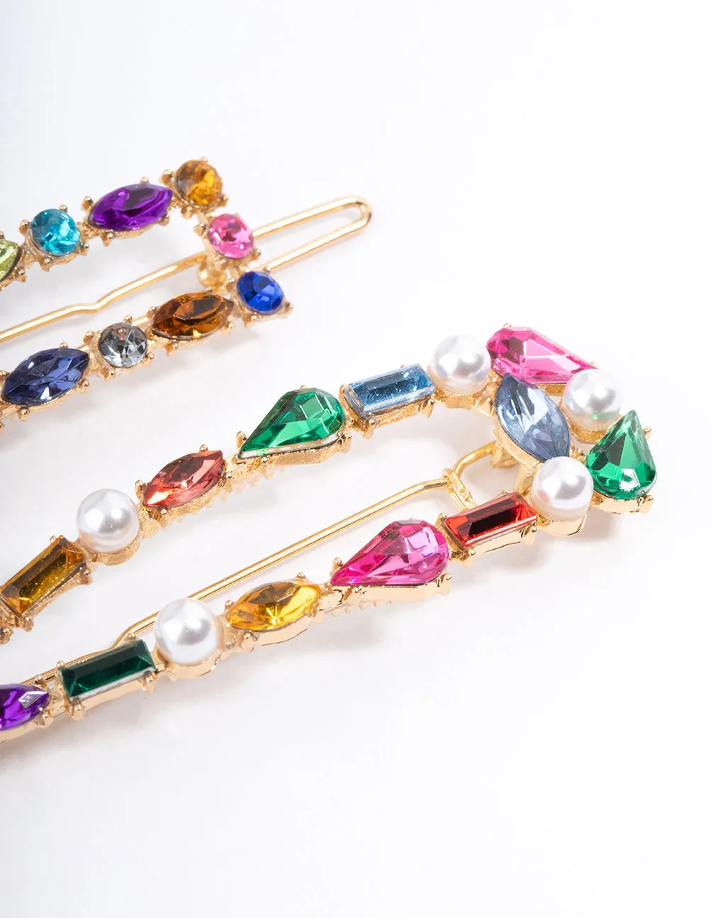 Gold Mixed Stone Pearl Hair Clip Pack