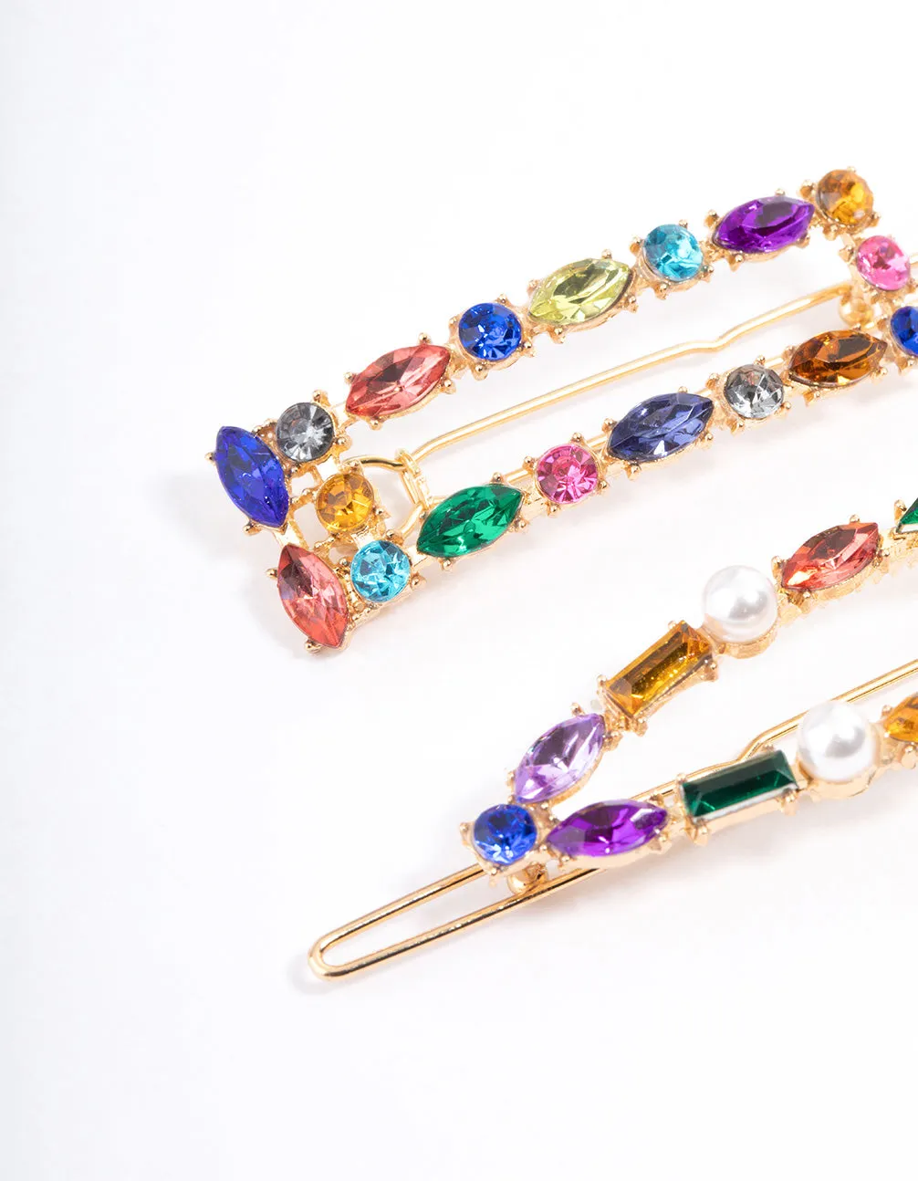 Gold Mixed Stone Pearl Hair Clip Pack